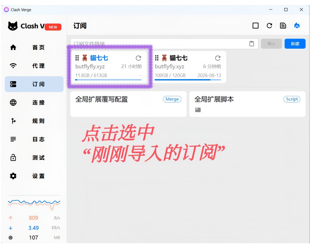 点击选中刚导入的订阅卡片